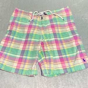 Polo Ralph Lauren Pink and Green Plaid Swim Shorts